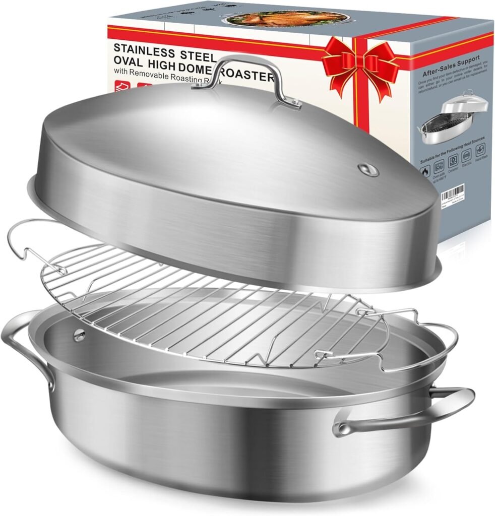 Large Roasting Pan with Rack and Lid: The Ultimate Stainless Steel Oven Cookware for Turkey and Chicken
