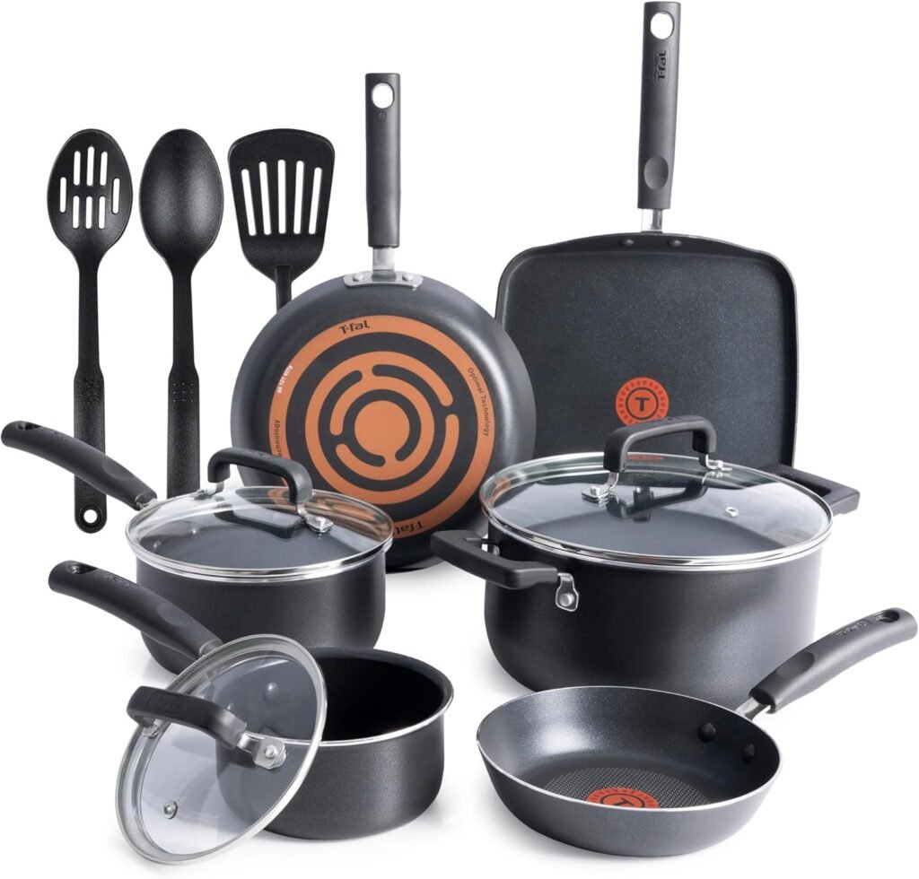 T-fal Signature 12-Piece Nonstick Cookware Set: Durable, Oven Safe, and Dishwasher Friendly