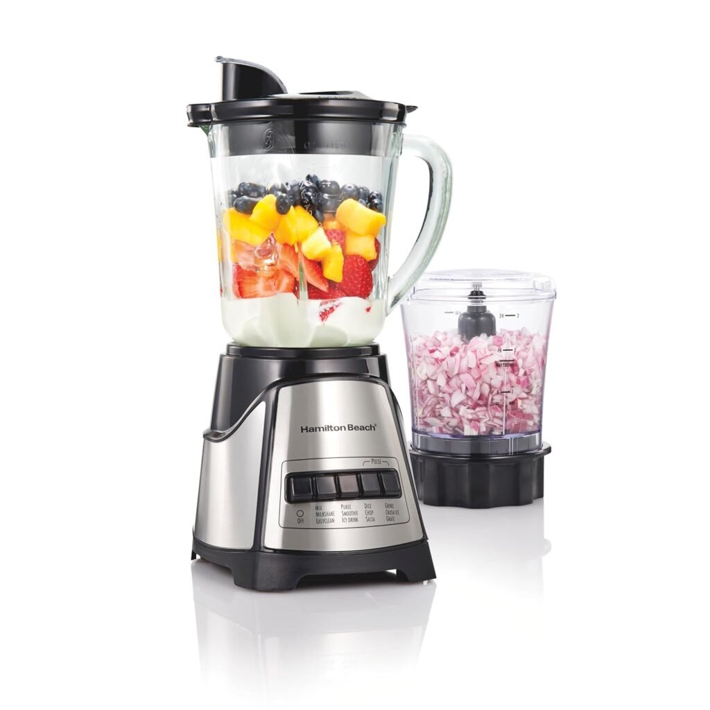 Hamilton Beach Power Elite Blender for Smoothies with 3-Cup Vegetable Chopper, Mini Food Processor