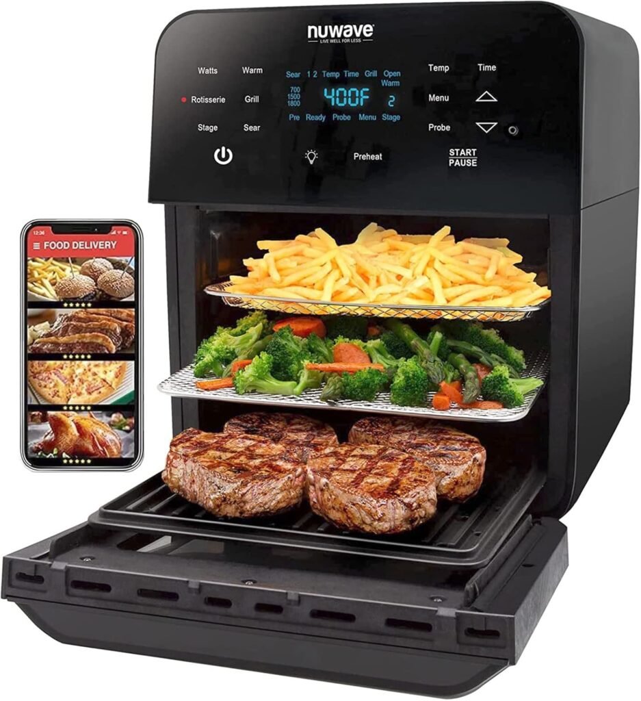 Nuwave Brio Air Fryer Oven Review: 15.5Qt X-Large Family Size, 1800W, Rotisserie, Smart Thermometer